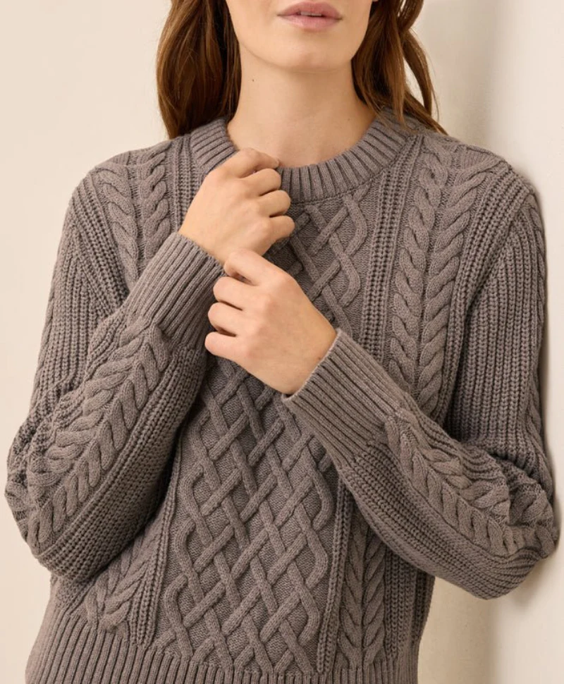 Women's Organic Luxe Knit Cable Crew Sweater - Image 13