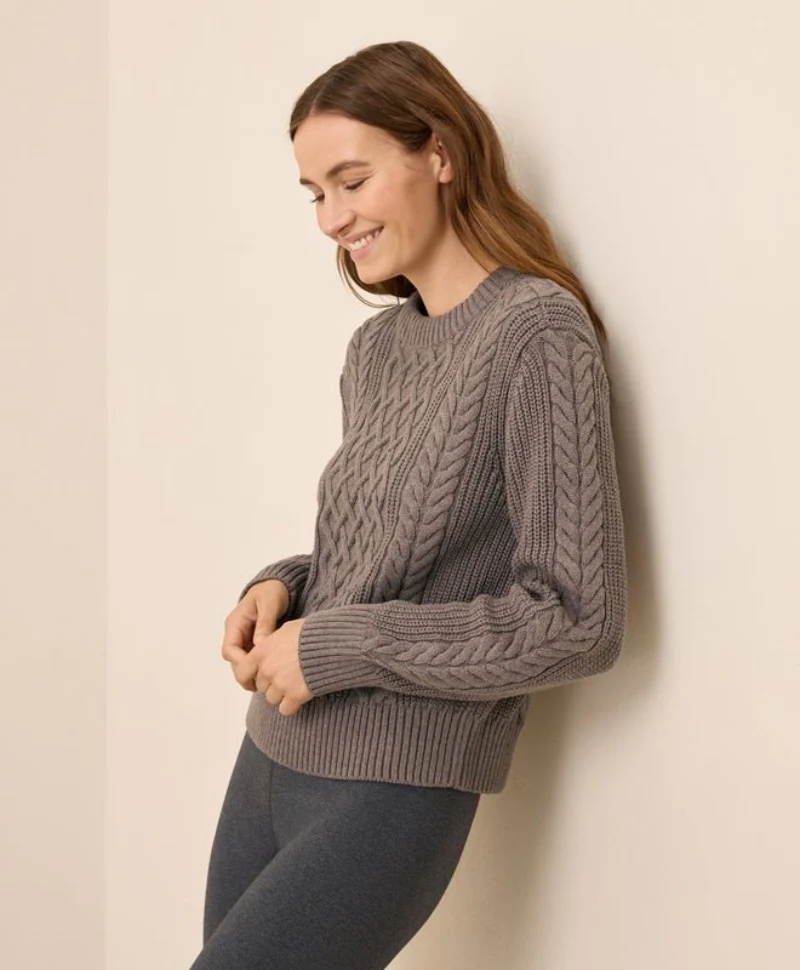 Women's Organic Luxe Knit Cable Crew Sweater - Image 15