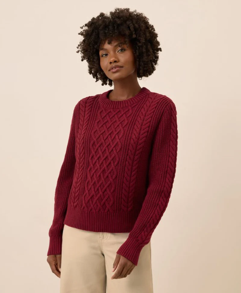 Women's Organic Luxe Knit Cable Crew Sweater - Image 2