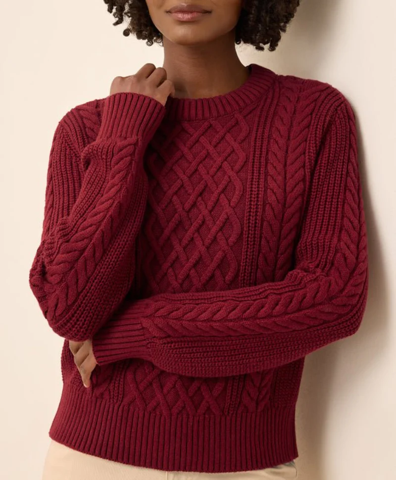Women's Organic Luxe Knit Cable Crew Sweater - Image 3