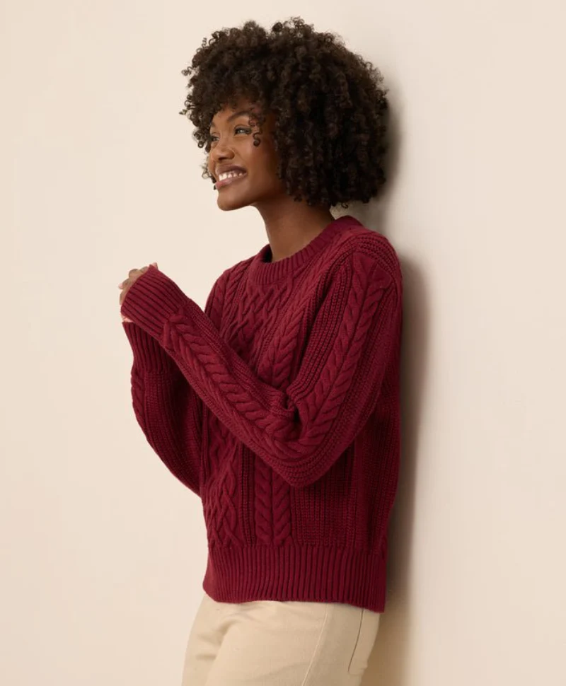 Women's Organic Luxe Knit Cable Crew Sweater - Image 5