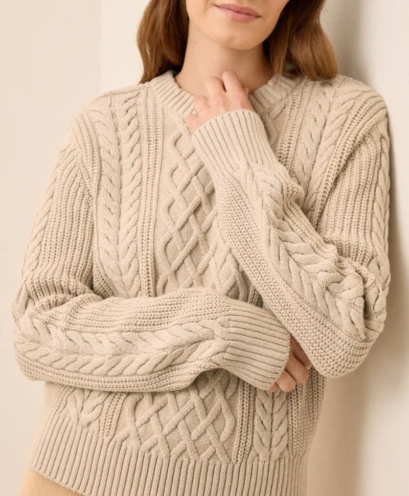 Women's Organic Luxe Knit Cable Crew Sweater - Image 8