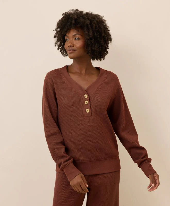 Women's Organic Thermal Waffle Henley Pullover - Image 2