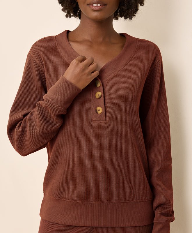 Women's Organic Thermal Waffle Henley Pullover - Image 3