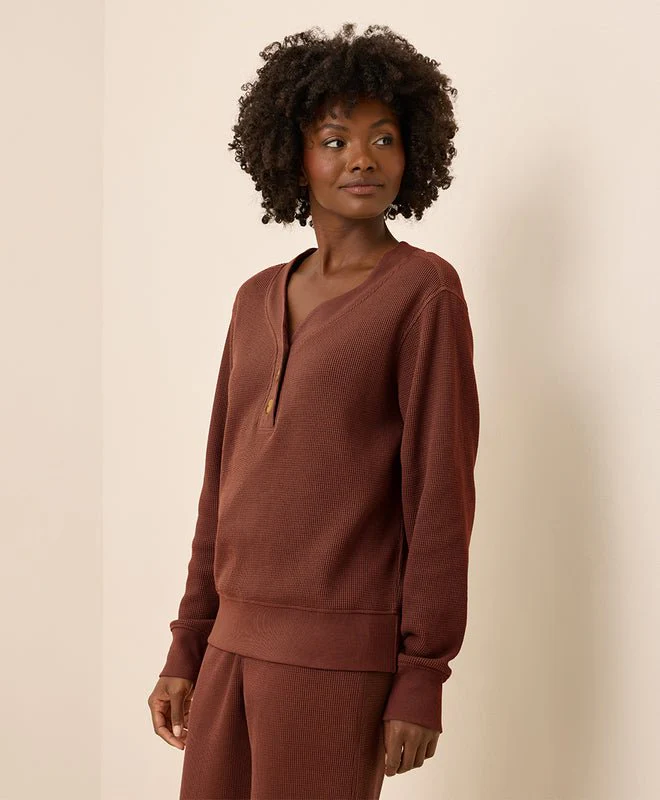 Women's Organic Thermal Waffle Henley Pullover - Image 5