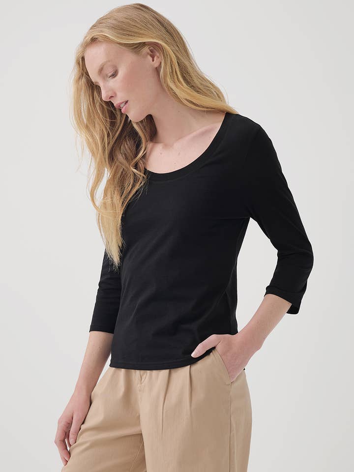 Women's Organic Softspun Scoop Neck Three-Quarter Sleeve Tee - Image 2