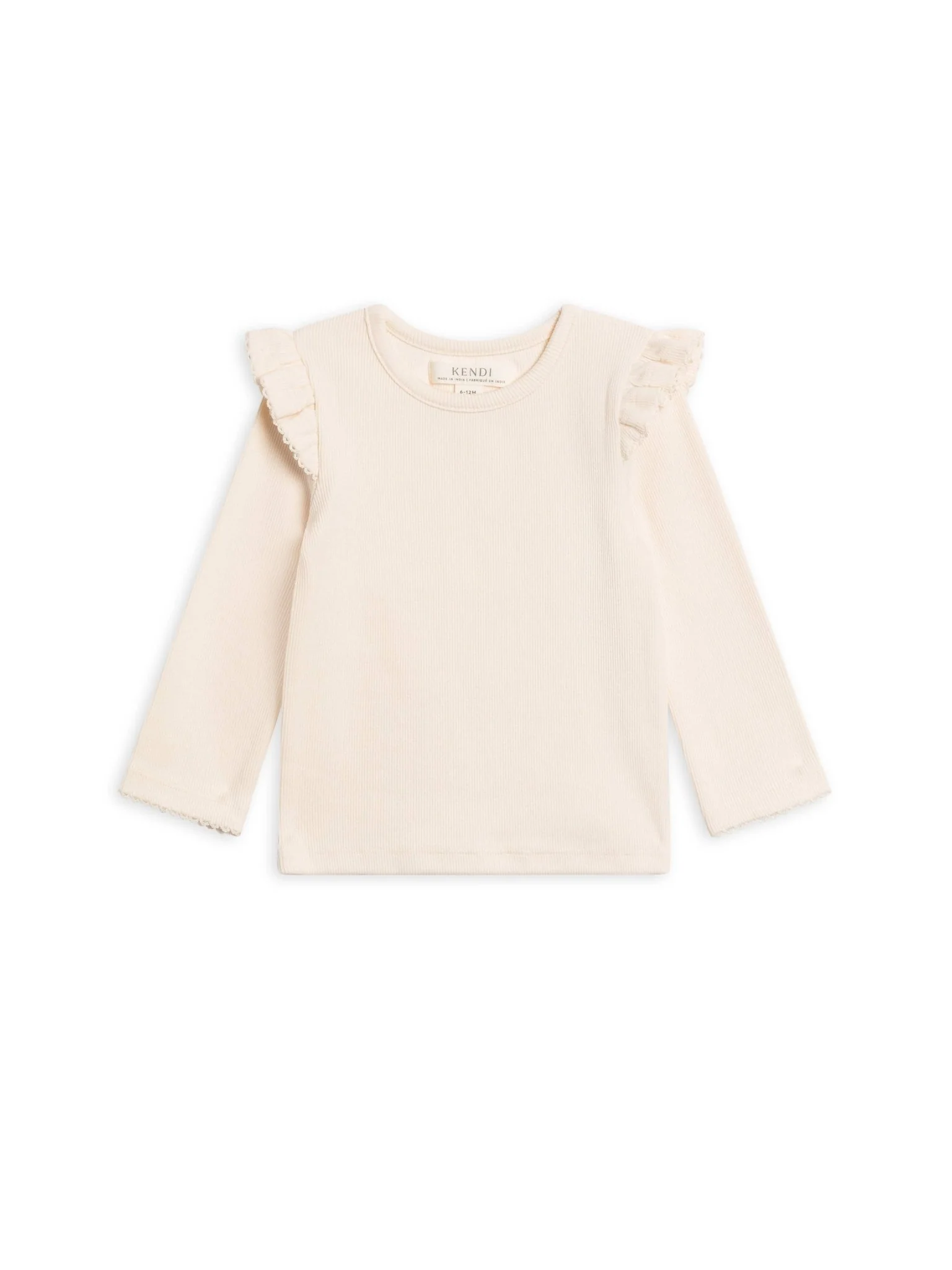 Rina Ribbed Ruffle Long Sleeve Top | Ivory - Image 2
