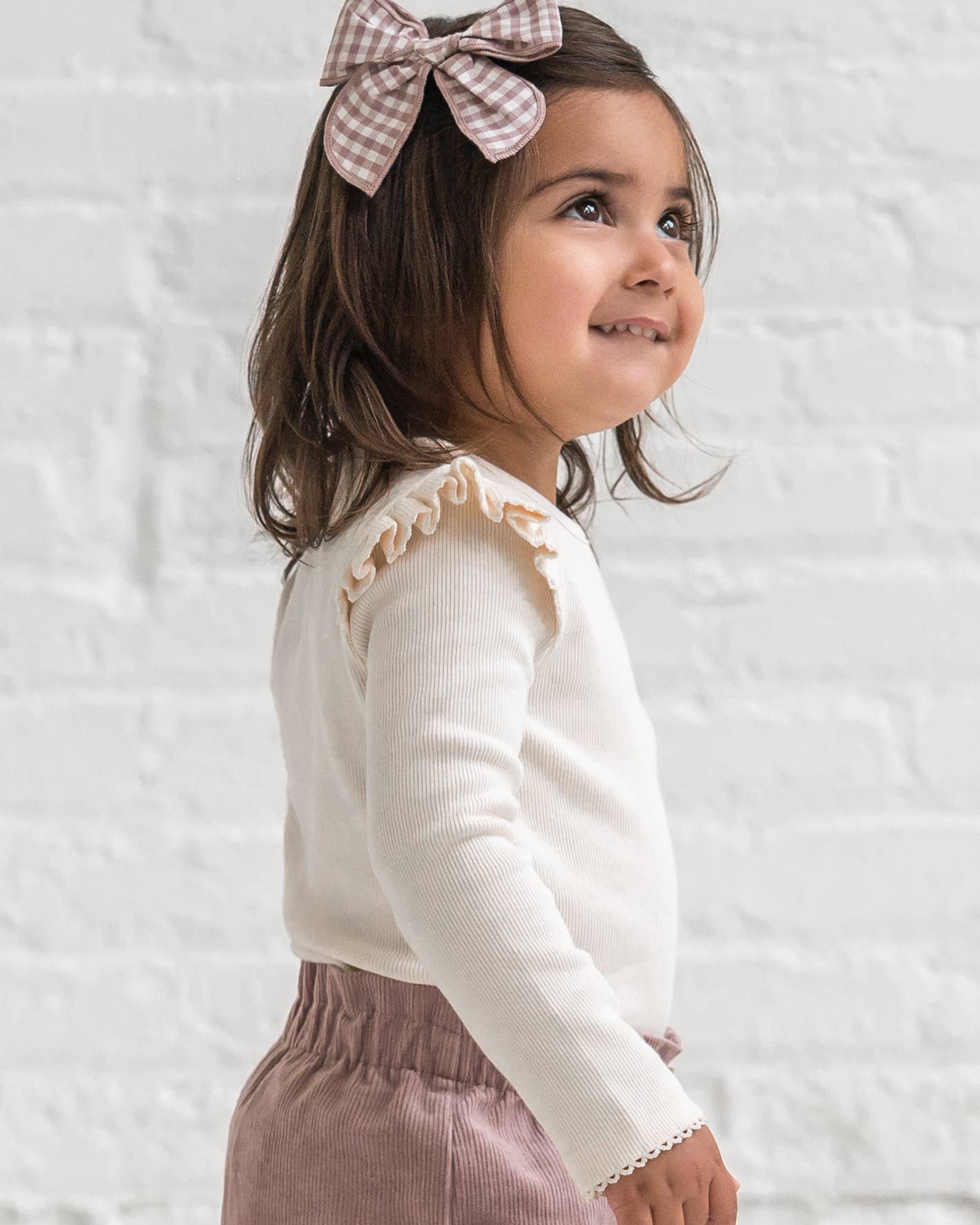 Rina Ribbed Ruffle Long Sleeve Top | Ivory - Image 3