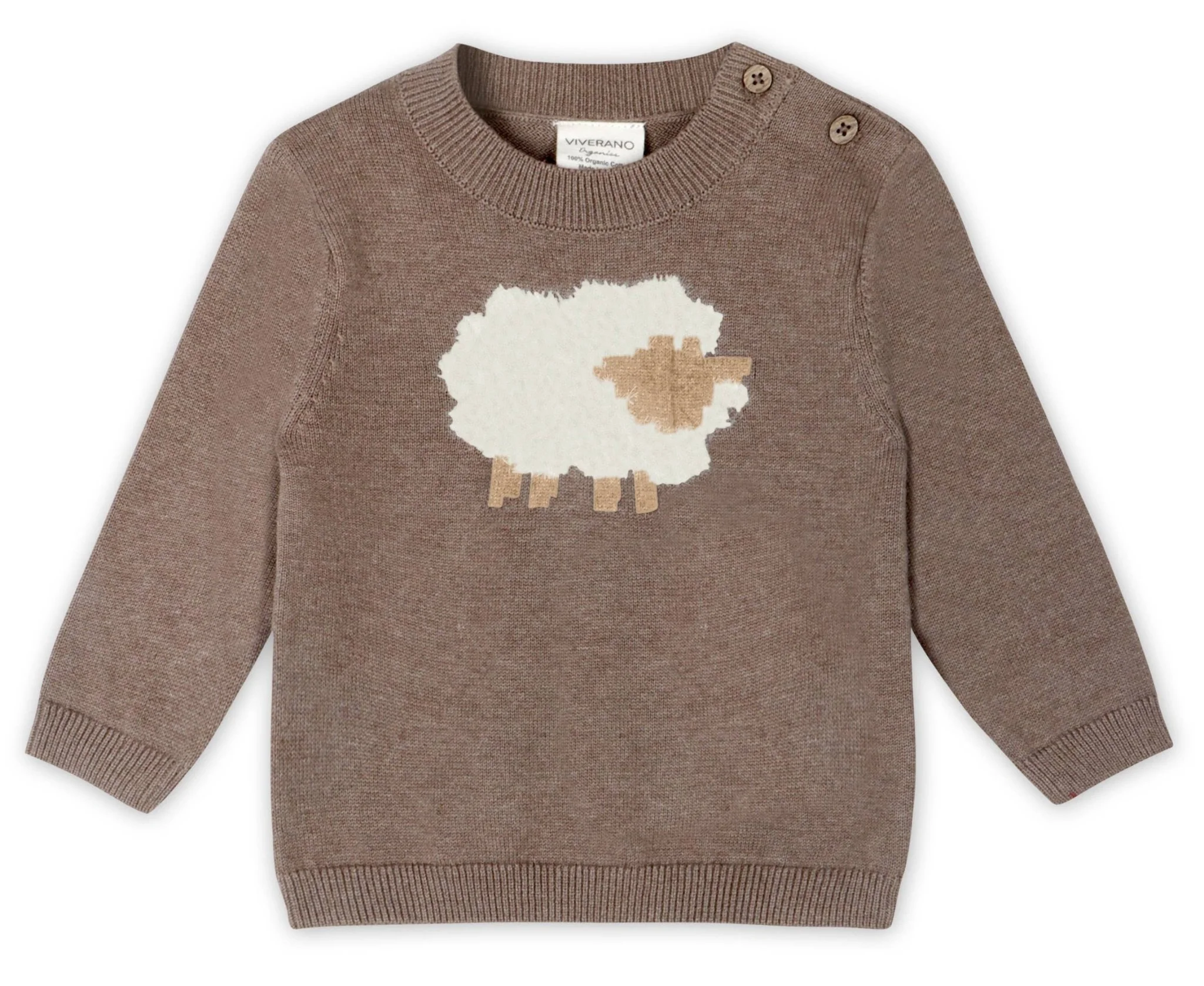 Organic Sheep Jacquard Knit Baby Pullover & Pant Set | Cocoa Heather - Image 3