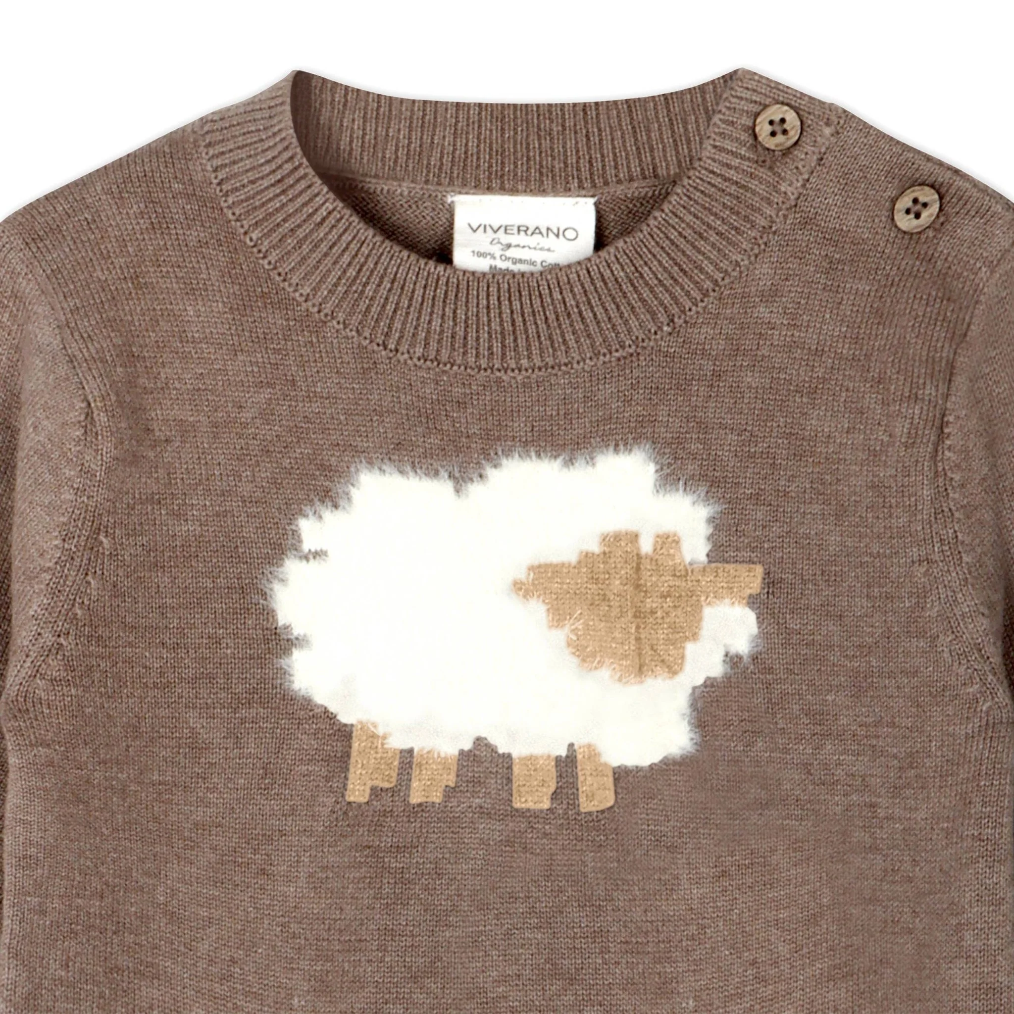Organic Sheep Jacquard Knit Baby Pullover & Pant Set | Cocoa Heather - Image 4