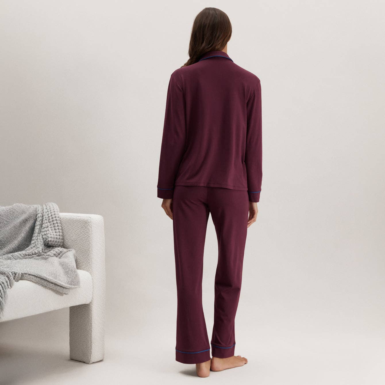 Slumberknit™ Shawl Collar Button Down Pant Set | Calliope Wine & Royal Lagoon - Image 2