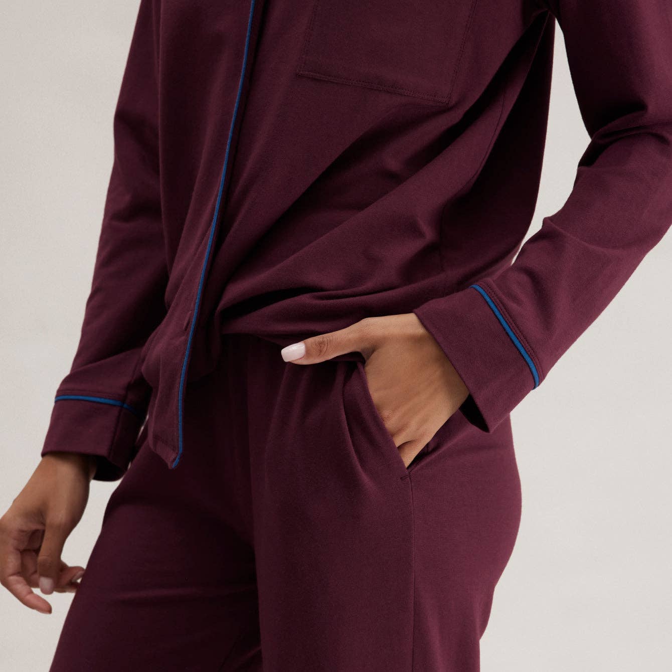 Slumberknit™ Shawl Collar Button Down Pant Set | Calliope Wine & Royal Lagoon - Image 3