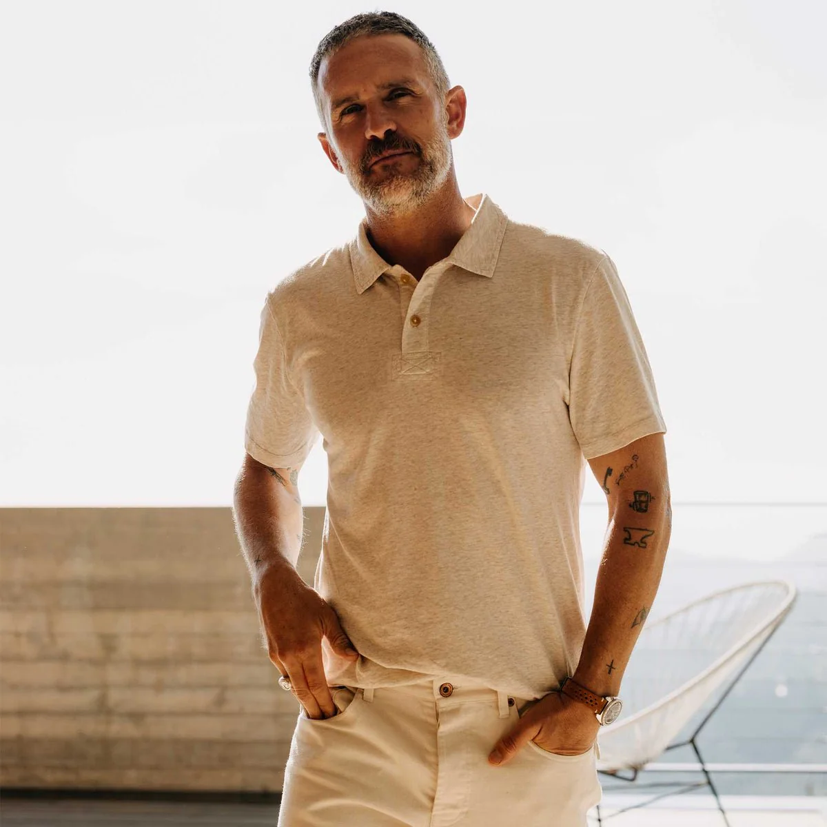 The Cotton Hemp Polo | Heather Oat - Image 4