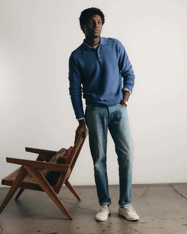 The Newton Sweater Polo | Heather Clear Blue - Image 3