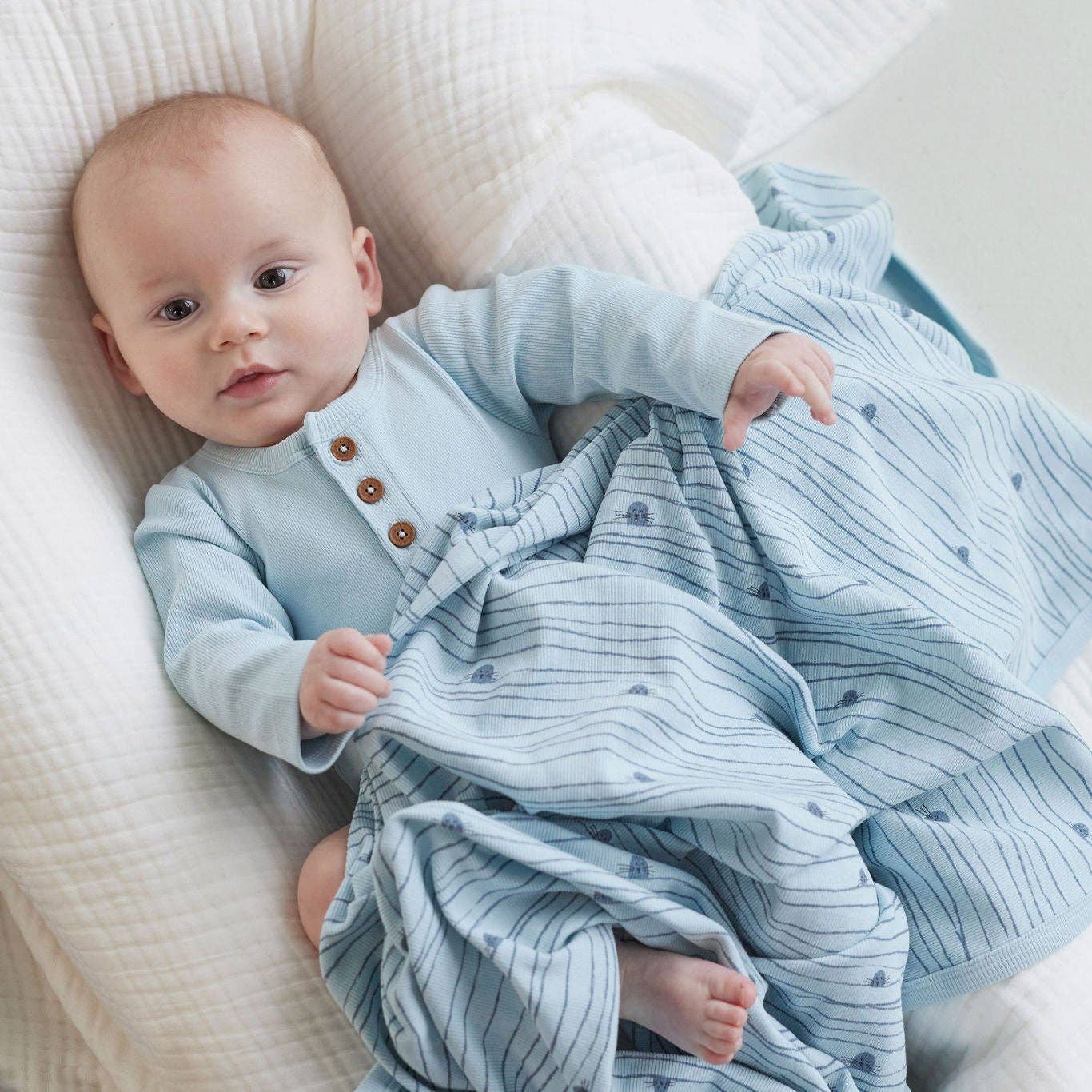 Rib Henley Onesie | Winter Sky Blue - Image 4