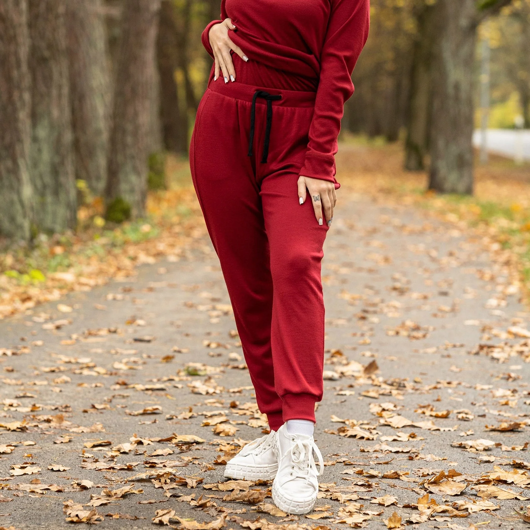 Women's Midweight Merino Wool Joggers | Cherry Red - Image 3